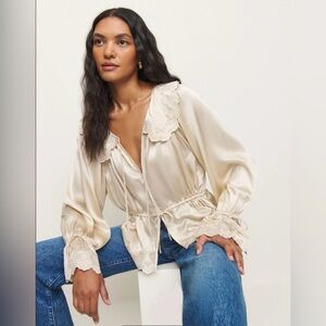 NWT Reformation x Kacey Musgraves Lillie Eyelet Embroidered Silk Top. Size L